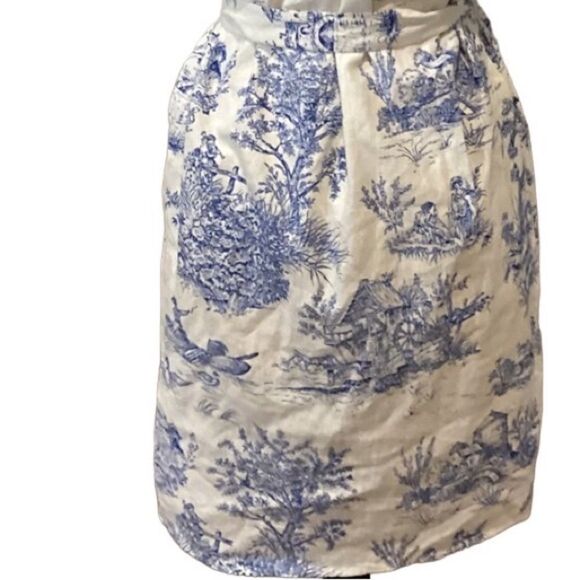 Chloe + Rene Linen blend Cottage Print Dress Blue and White Sleeveless M - Picture 11 of 16